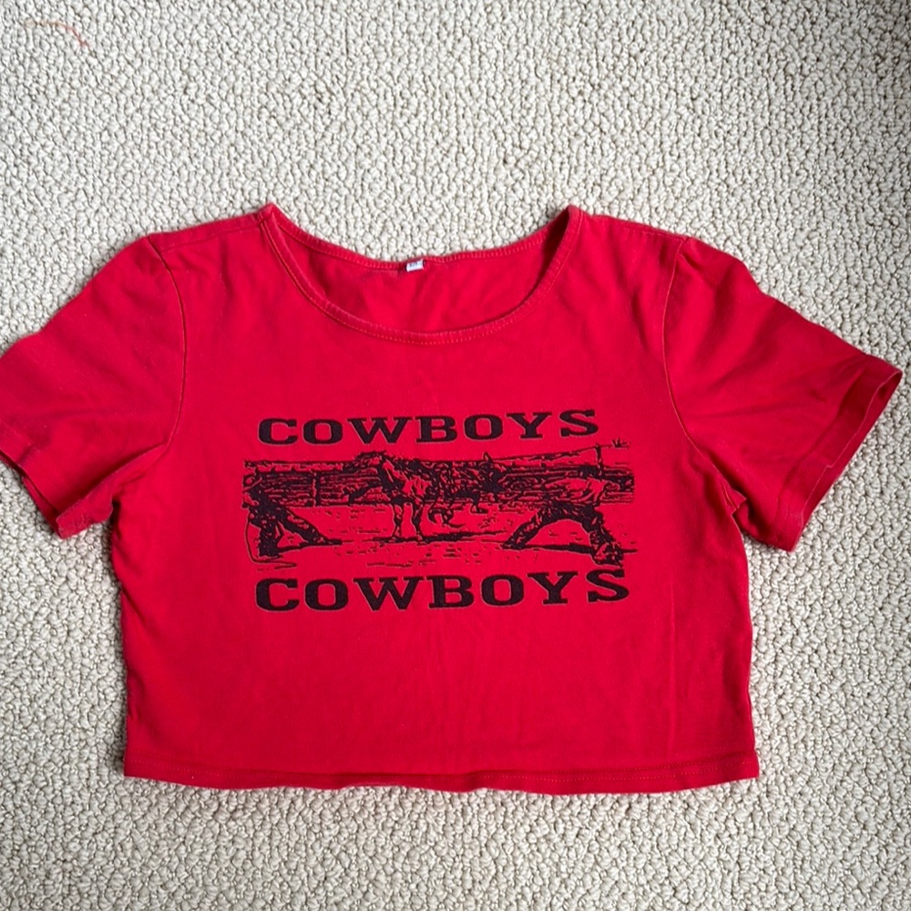 Red Cowboys Graphic Crop Top Size Small